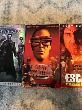 action vhs tape lot John Carpenter escape from LA, The Matrix, Mortal Challenge